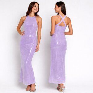 Rare London Lilac Sequin Cross Back Maxi Dress US 8